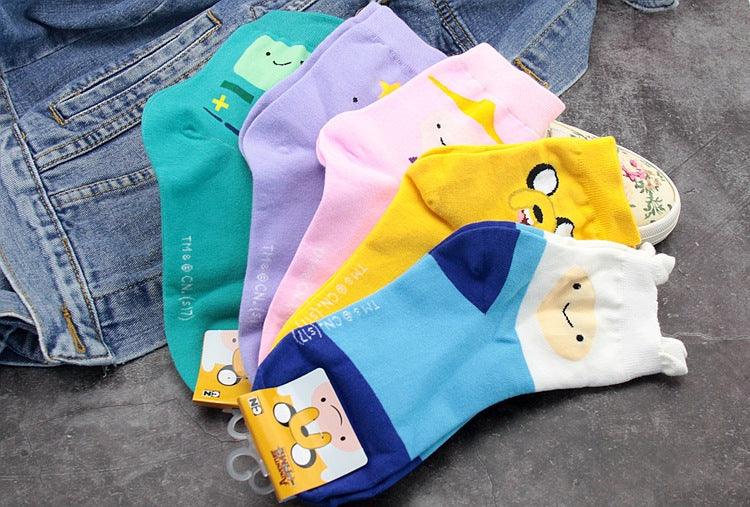 Stevvex Anime Adventure Time Crew Socks cotton with Ice King and Lumpy Space Princess, five pairs on Tampa Home & Garden Store