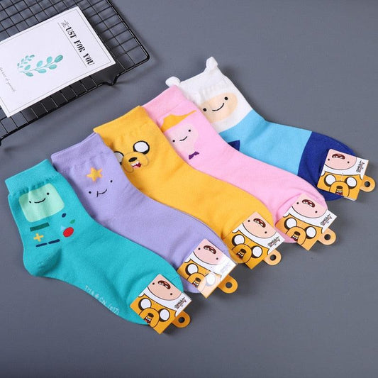 Stevvex Adventure Time crew socks six-pair cotton set with colorful cartoon faces on Tampa Home & Garden Store