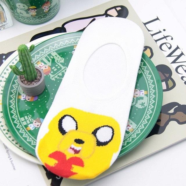 Stevvex Anime Adventure Time crew socks yellow cotton with Ice King & Lumpy Space Princess on Tampa Home & Garden Store