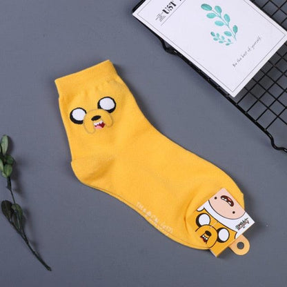 Stevvex Adventure Time yellow cotton crew socks with cartoon face design for men and women on Tampa Home & Garden Store