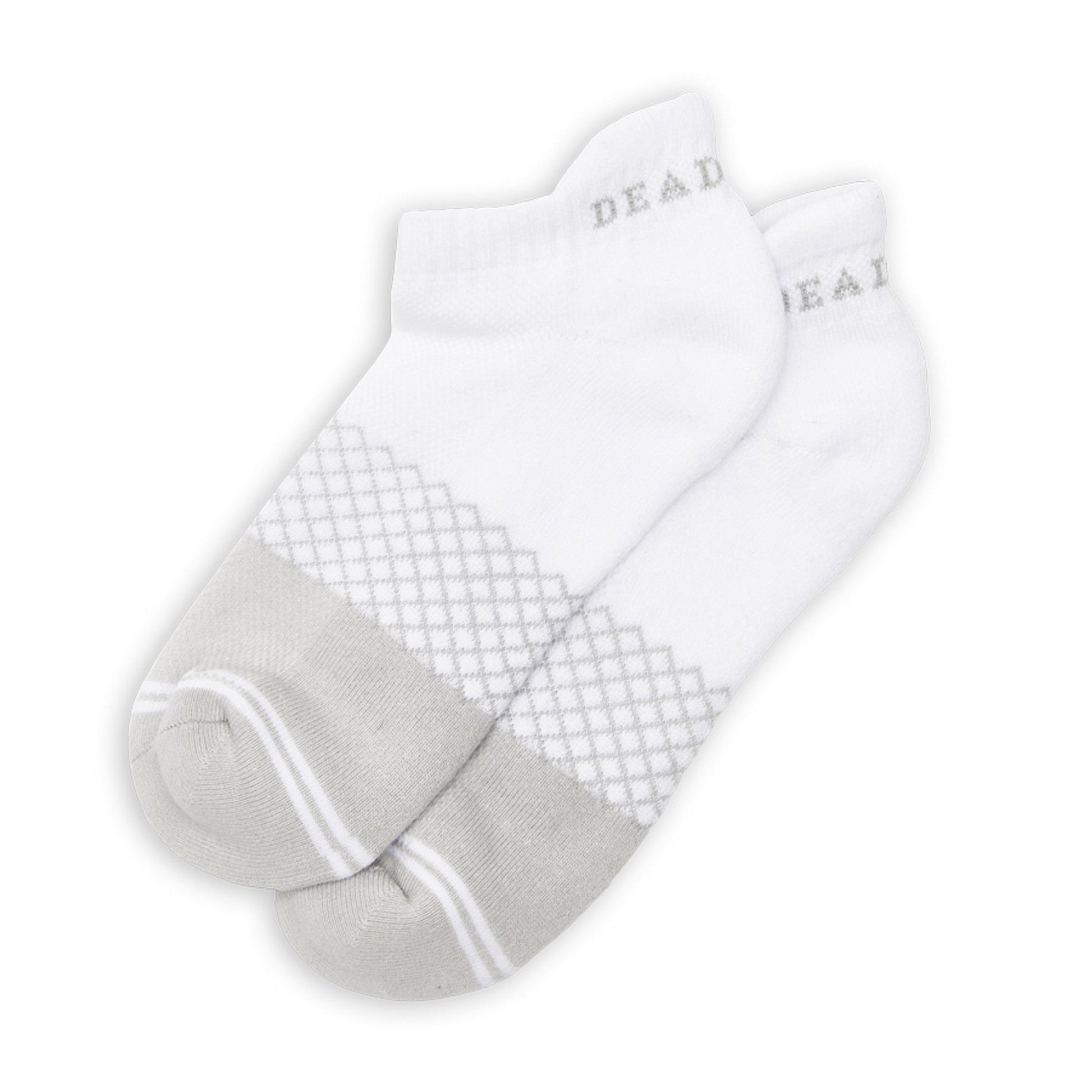Ankle socks DeadSoxy white 3-pack with a grey diamond lattice pattern on Tampa Home & Garden Store