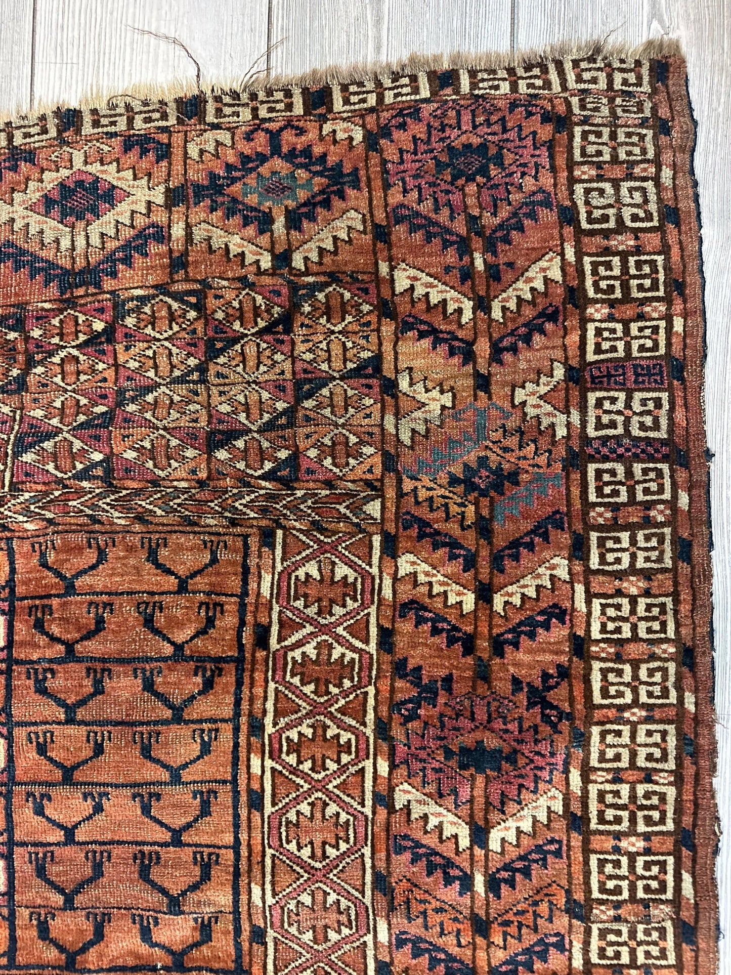 Tapis antique de couverture de porte de tente Turkoman Tekke Ensi des années 1880 4' x4'8 »
