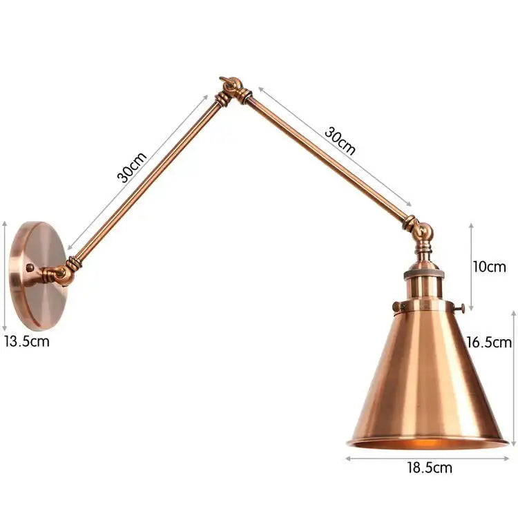 Copper adjustable wall lamp by Decorbites with two 30 cm arms and copper cone shade on Tampa Home & Garden Store