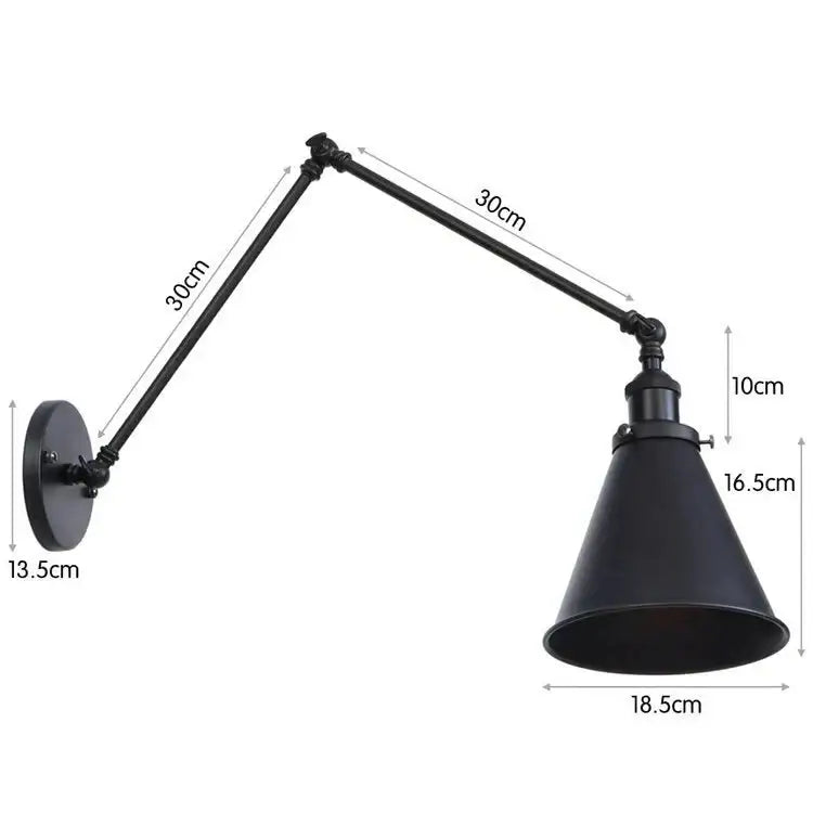 Black adjustable wall lamp with dual 30cm metal arms and conical shade Decorbites on Tampa Home & Garden Store