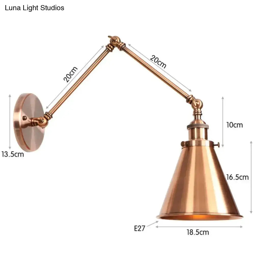 Copper adjustable wall lamp with dual 20cm arms, conical shade and E27 socket on Tampa Home & Garden Store