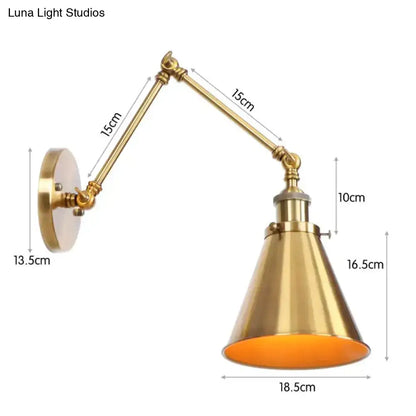 Wall lamp Decorbites brass adjustable with articulated arms and orange cone shade on Tampa Home & Garden Store
