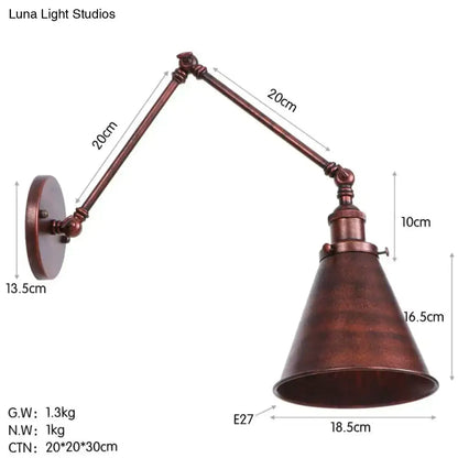Black Adjustable Wall Lamp with copper-brown finish, two 20 cm arms, cone shade, E27 base on Tampa Home & Garden Store