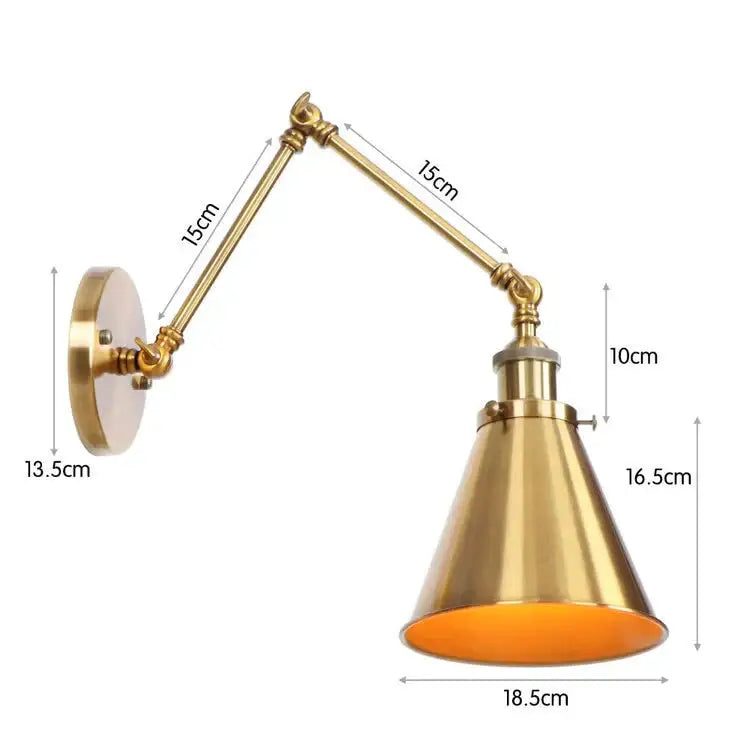 Wall lamp Decorbites brass adjustable with swing arm and conical shade on Tampa Home & Garden Store