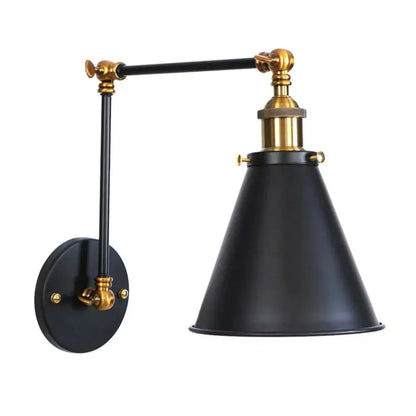 Black Adjustable Wall Lamp by Decorbites with brass accents and black cone shade on Tampa Home & Garden Store