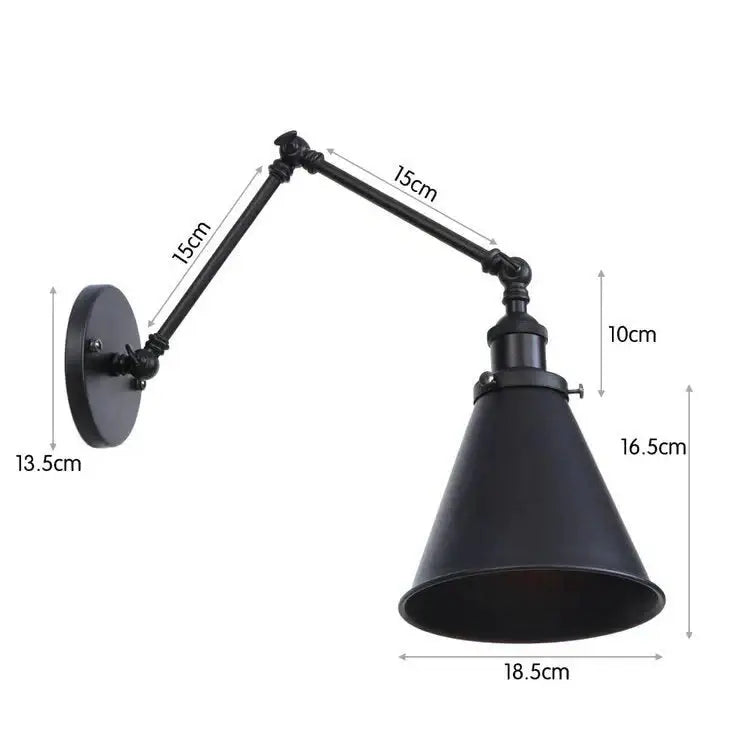 Black adjustable wall lamp with two-segment arm and conical metal shade by Decorbites on Tampa Home & Garden Store
