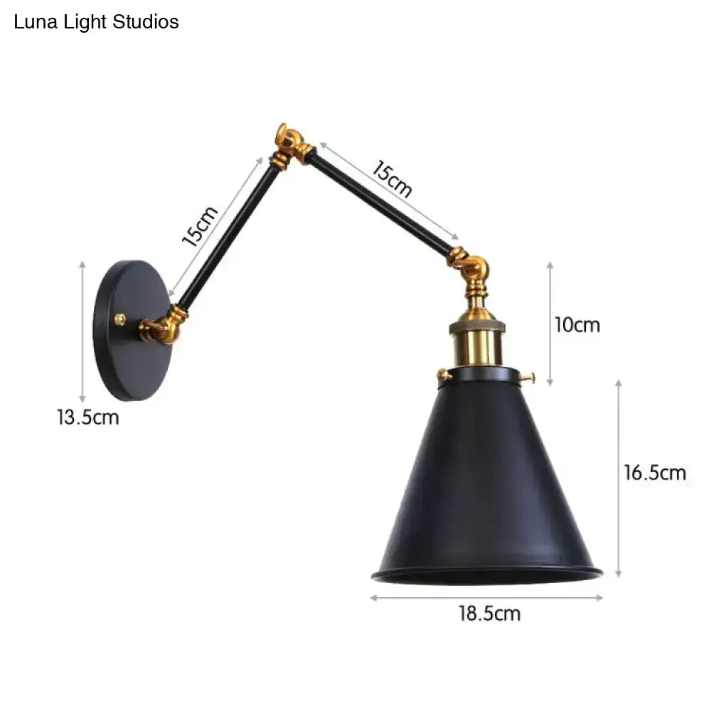 Black adjustable wall lamp with gold fittings and dual-arm joints, conical shade Decorbites on Tampa Home & Garden Store