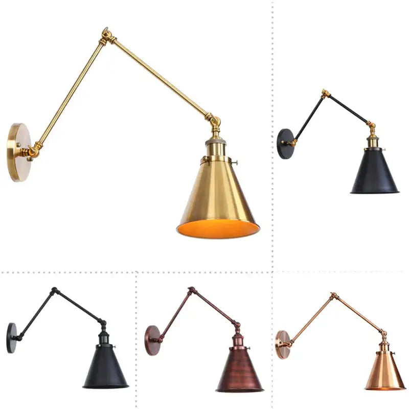 Black Adjustable Wall Lamp by Decorbites; 5-color set with adjustable swing arm and cone shade on Tampa Home & Garden Store