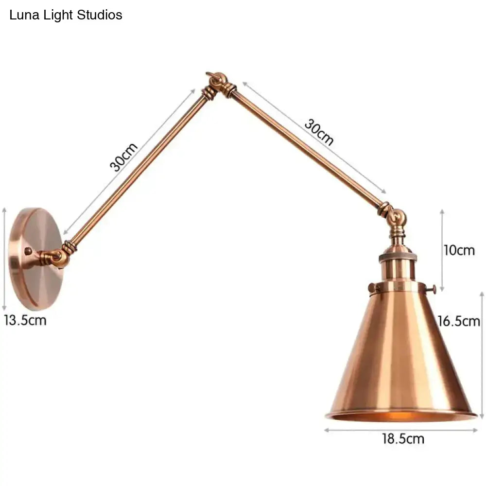 Adjustable wall lamp with copper-tone metal finish, dual 30cm arms and conical shade on Tampa Home & Garden Store