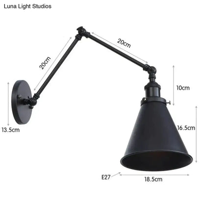 Black Adjustable Wall Lamp Decorbites with articulating arms and metal conical shade E27 base on Tampa Home & Garden Store