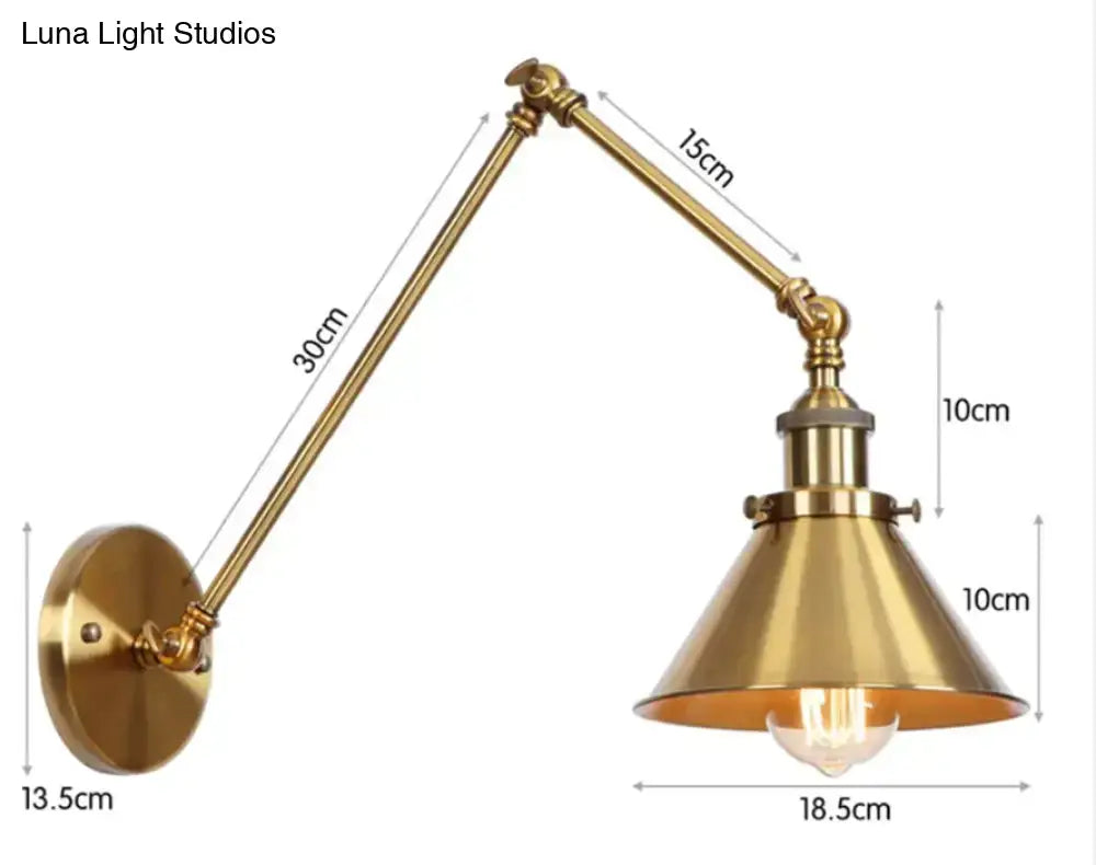 Wall lamp Decorbites brass adjustable arm with conical shade and Edison bulb on Tampa Home & Garden Store