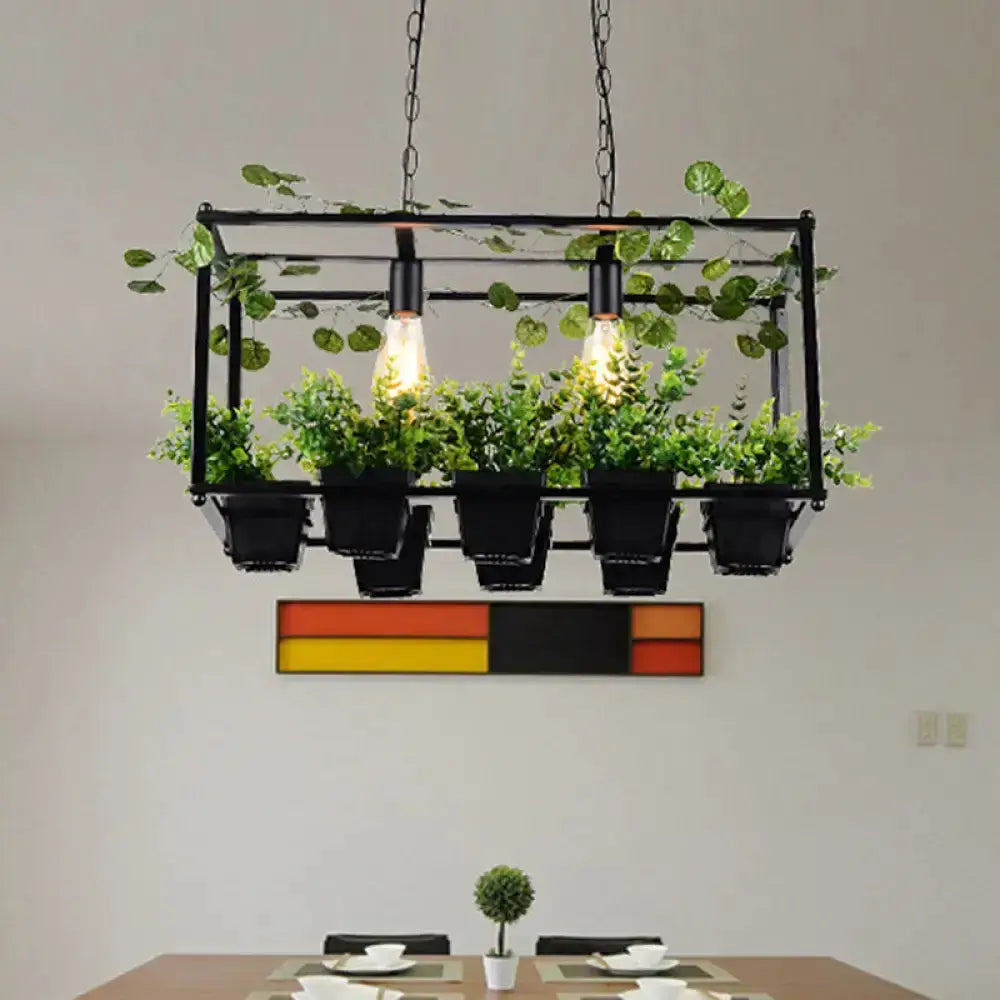 Antique black metal island pendant with planter, 6 pots, warm bulbs by Decorbites on Tampa Home & Garden Store