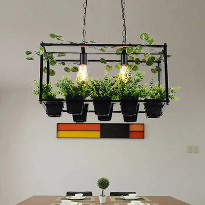 Antique black metal island pendant with planter, 6 pots, warm bulbs by Decorbites on Tampa Home & Garden Store