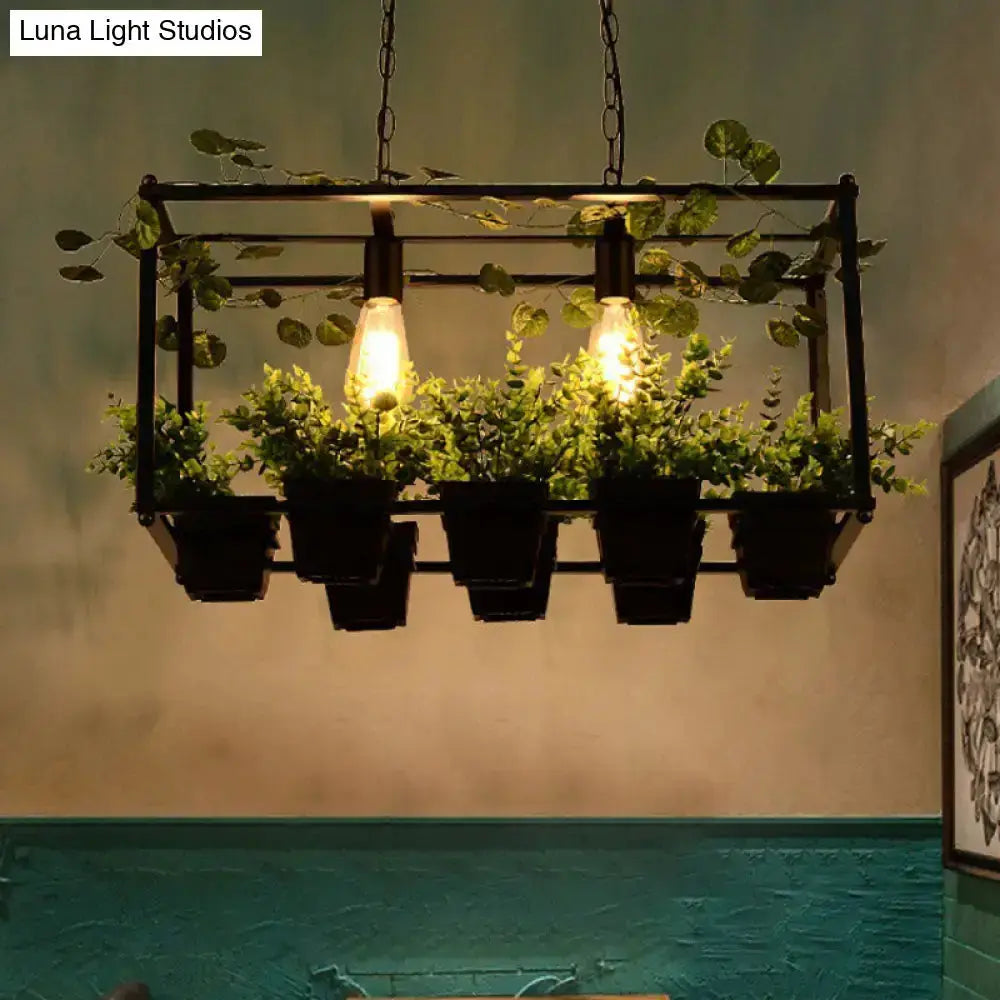 Antique black metal island pendant with five planter pots and two Edison bulbs by Decorbites on Tampa Home & Garden Store