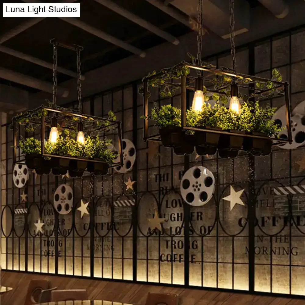 Antique black metal island pendant planter for dining room, Decorbites 2 pendants with plants on Tampa Home & Garden Store