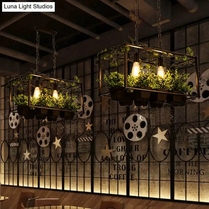 Antique black metal island pendant planter for dining room, Decorbites 2 pendants with plants on Tampa Home & Garden Store