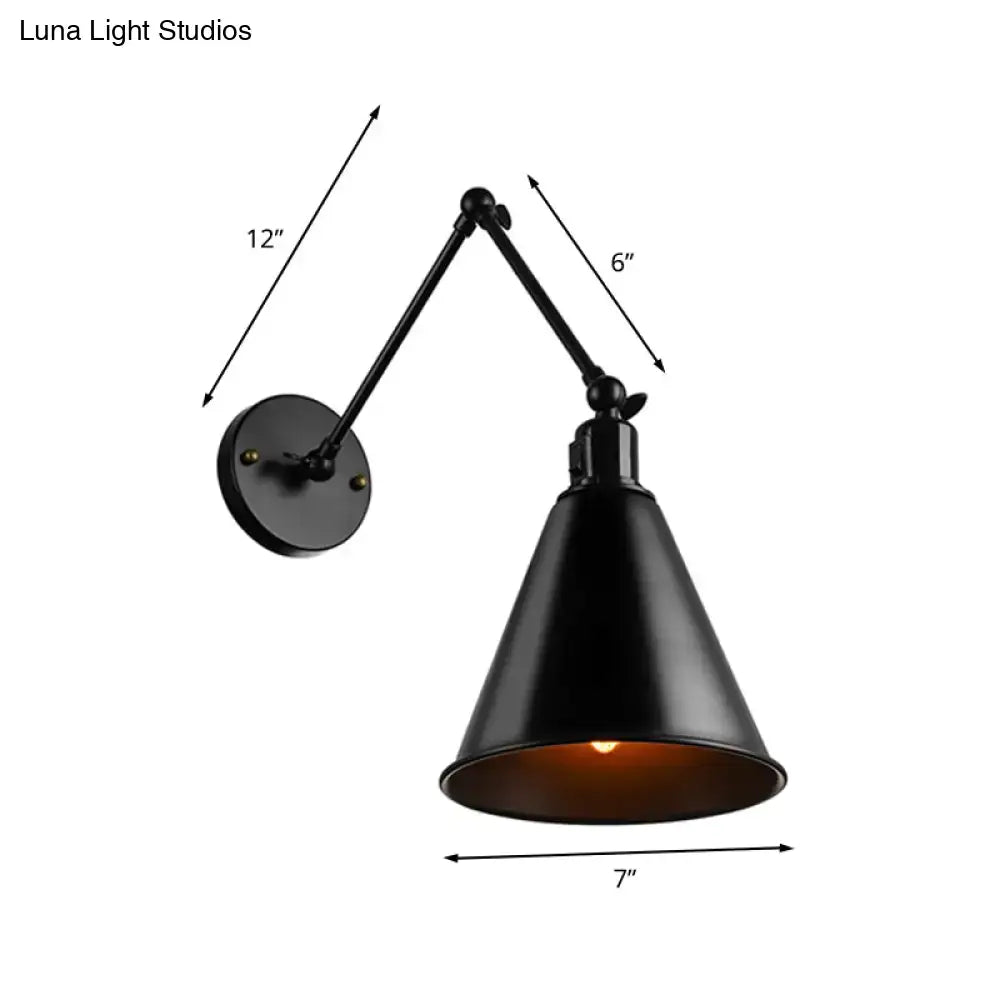 Iron Art Deco Wall Sconce in black metal with adjustable arm and cone shade by Decorbites on Tampa Home & Garden Store