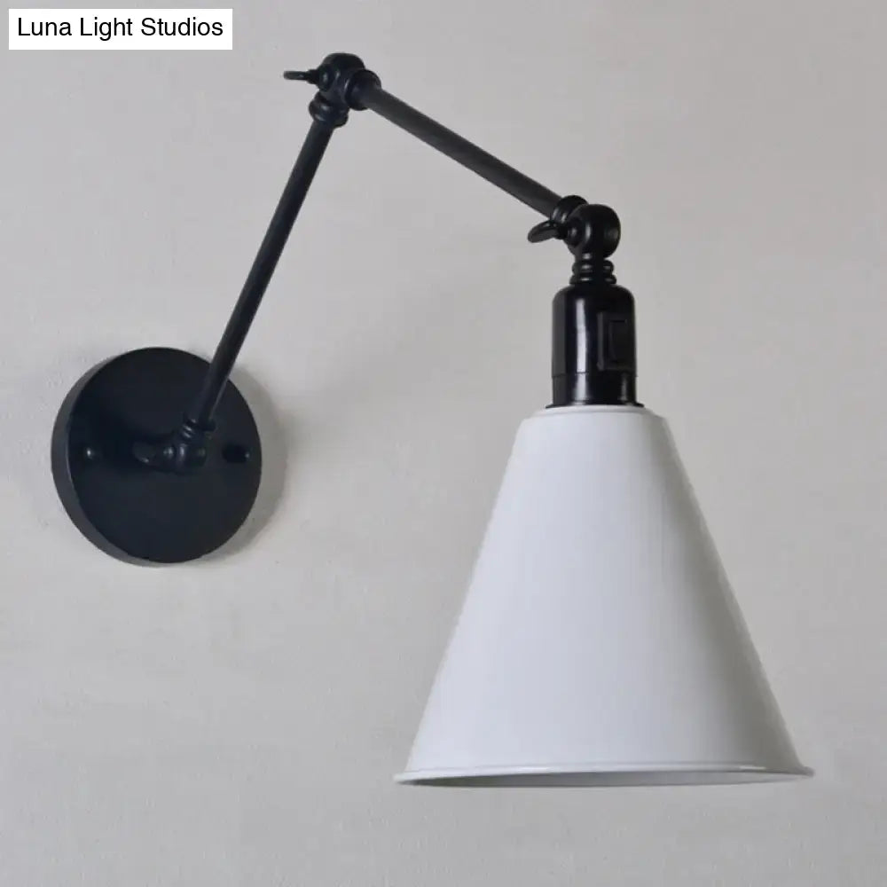 Iron Art Deco Sconce wall light with black metal arm and white conical shade on Tampa Home & Garden Store