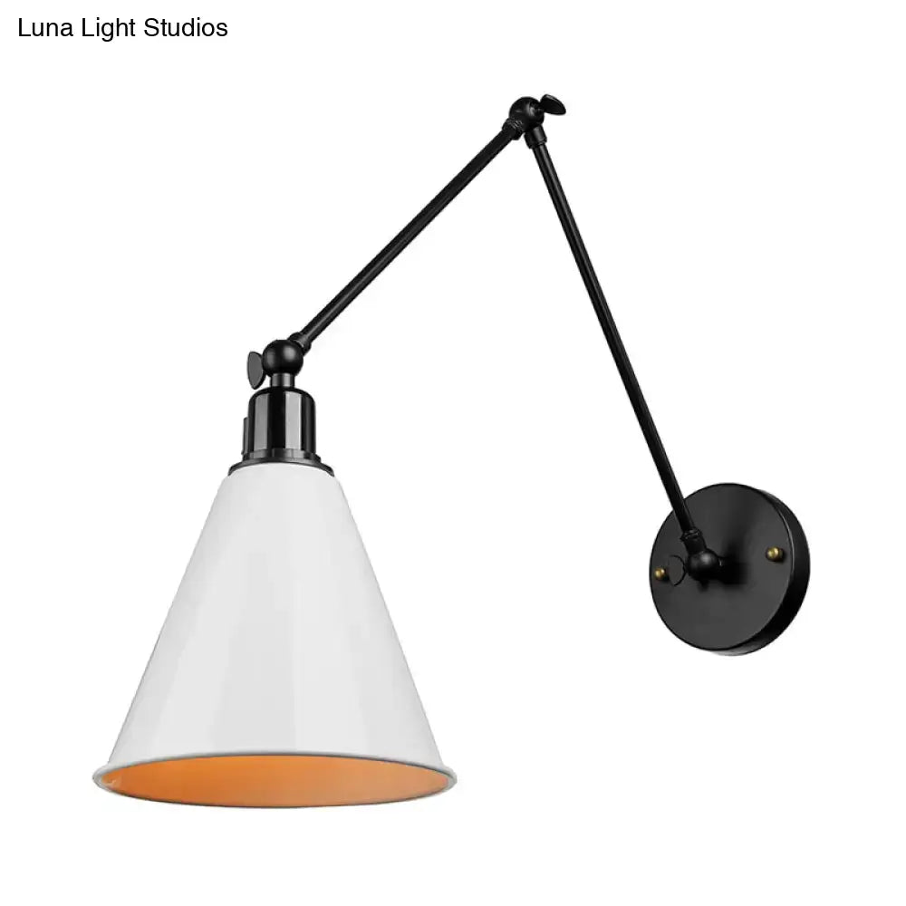 Iron Art Deco Sconce wall lamp with black swing arm and white conical shade orange interior on Tampa Home & Garden Store