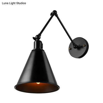 Iron Art Deco Sconce, black metal wall light with adjustable arm and conical shade, Decorbites on Tampa Home & Garden Store