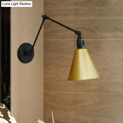 Iron Art Deco Sconce wall lamp with black adjustable arm and gold conical shade Decorbites on Tampa Home & Garden Store