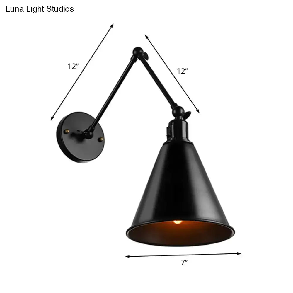 Iron Art Deco Sconce Decorbites black metal wall light with 12 in arms and 7 in cone shade on Tampa Home & Garden Store