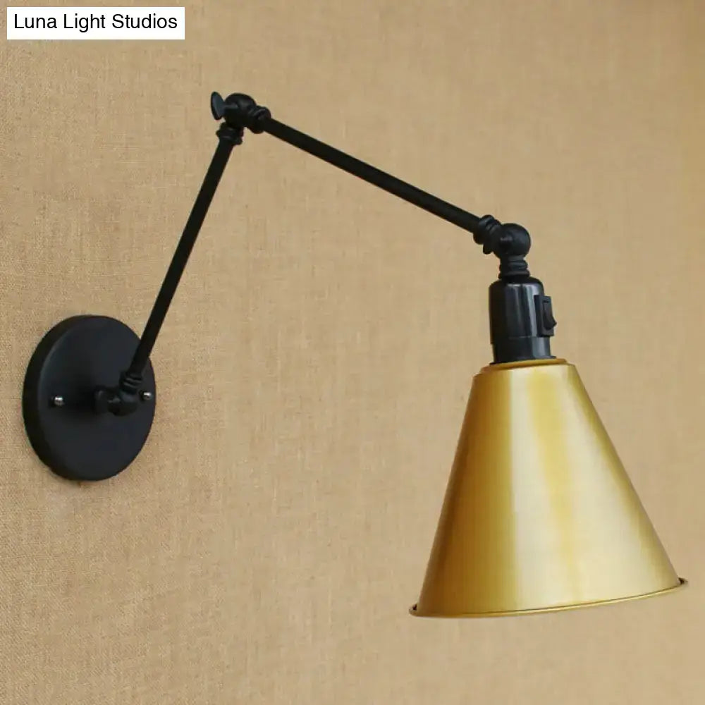 Iron Art Deco Sconce wall light with black metal arm and gold cone shade Decorbites on Tampa Home & Garden Store
