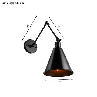 Iron Art Deco Sconce wall light in black iron with adjustable arms and a 7in conical shade on Tampa Home & Garden Store