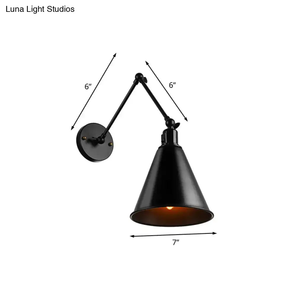 Iron Art Deco Wall Sconce by Decorbites, black metal cone shade with arms, 7-inch diameter on Tampa Home & Garden Store