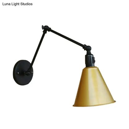 Iron Art Deco Sconce wall light with black adjustable arm and gold cone shade Decorbites on Tampa Home & Garden Store