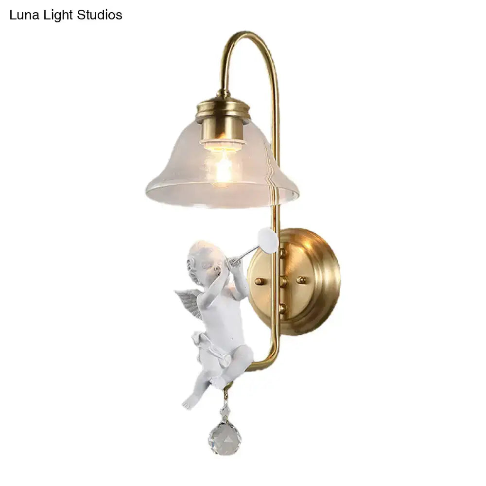 Antique Brass Glass Angel Sconce Light Bedroom