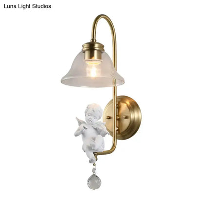 Antique Brass Glass Angel Sconce Light Bedroom