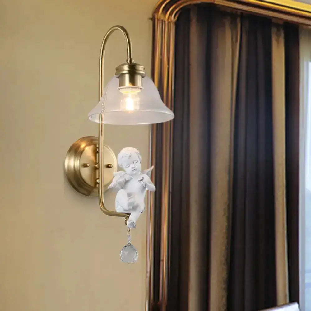 Antique Brass Glass Angel Sconce Light Bedroom