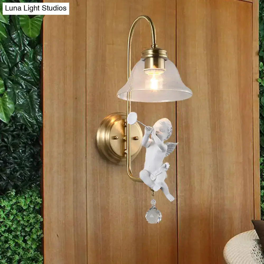 Antique Brass Glass Angel Sconce Light Bedroom
