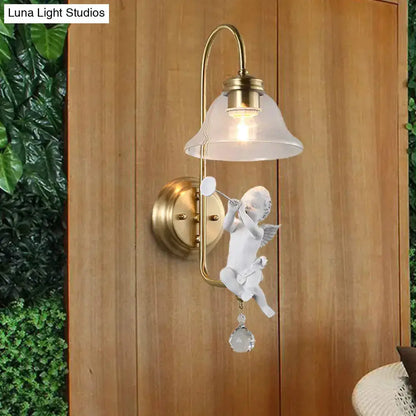 Antique Brass Glass Angel Sconce Light Bedroom