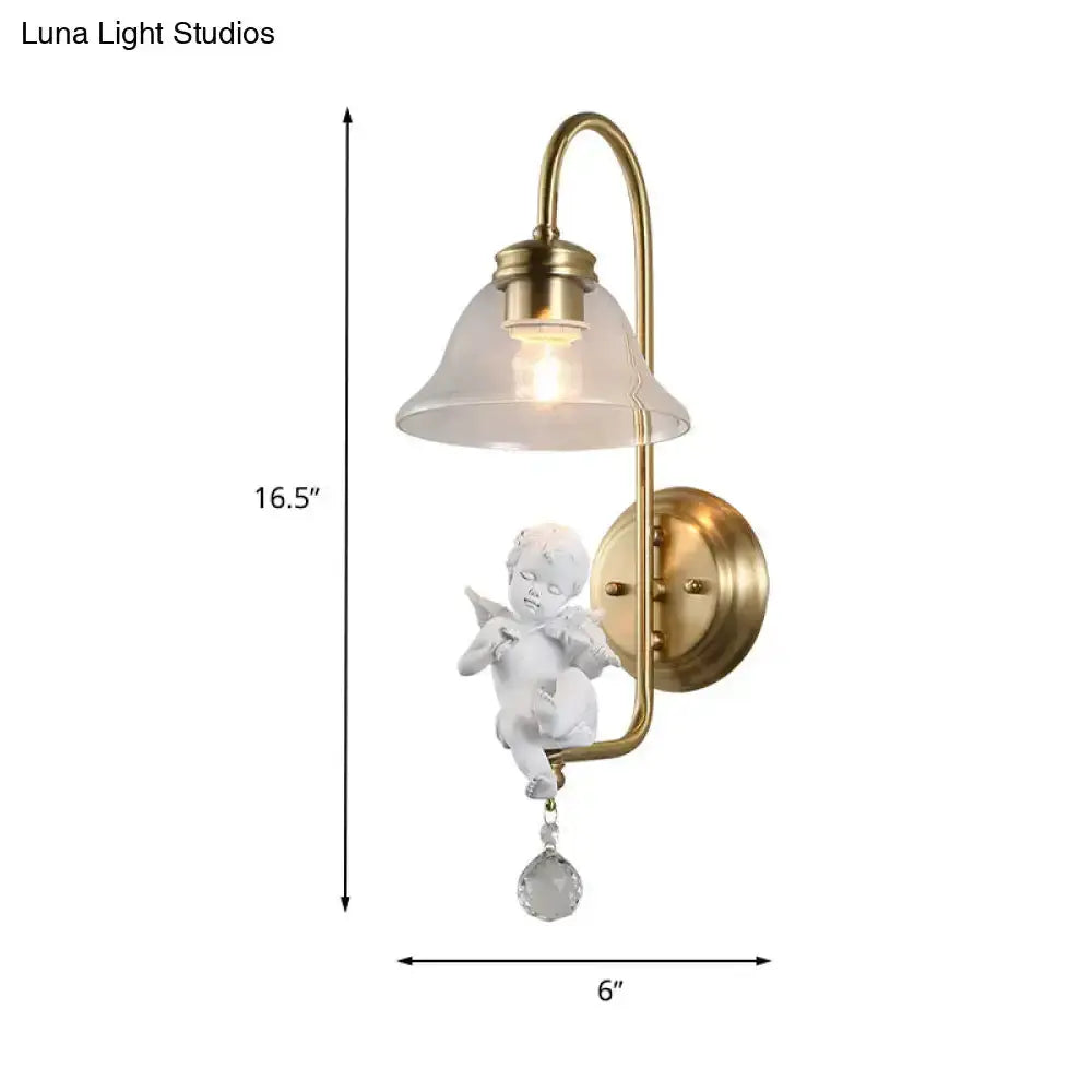 Antique Brass Glass Angel Sconce Light Bedroom