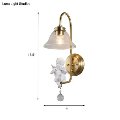 Antique Brass Glass Angel Sconce Light Bedroom