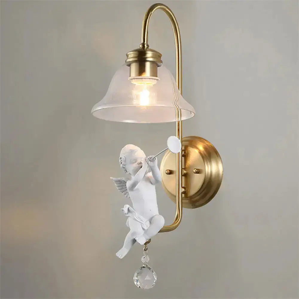 Antique Brass Glass Angel Sconce Light Bedroom