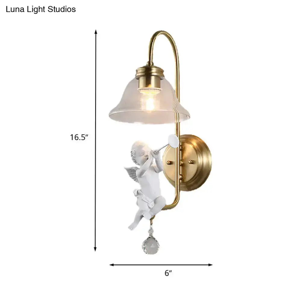 Antique Brass Glass Angel Sconce Light Bedroom
