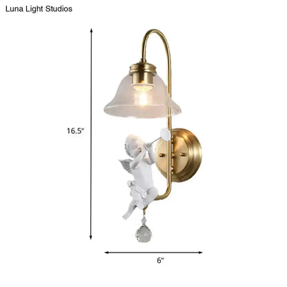 Antique Brass Glass Angel Sconce Light Bedroom