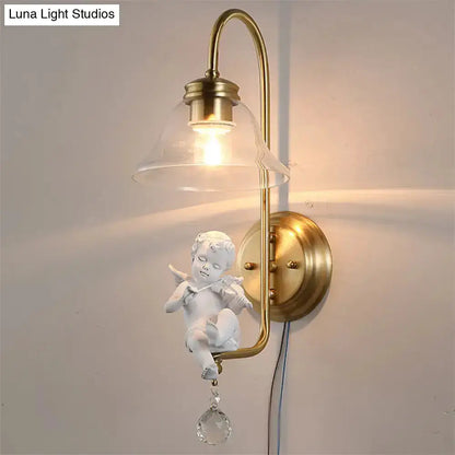 Antique Brass Glass Angel Sconce Light Bedroom