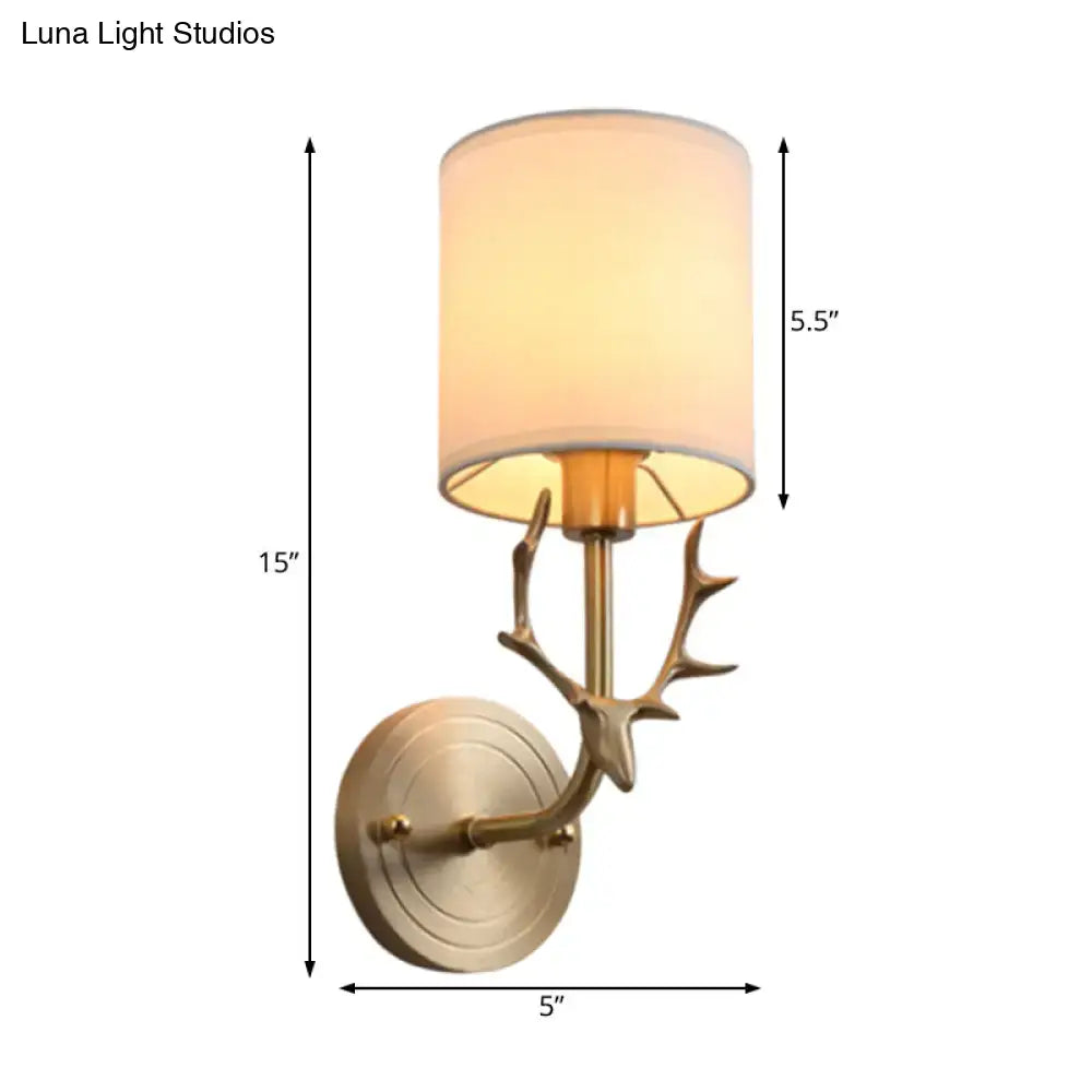 Antique Brass Fabric Sconce with antler arms and ivory shade, wall mount Decorbites on Tampa Home & Garden Store