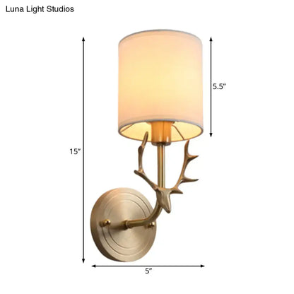 Antique Brass Fabric Sconce with antler arms and ivory shade, wall mount Decorbites on Tampa Home & Garden Store