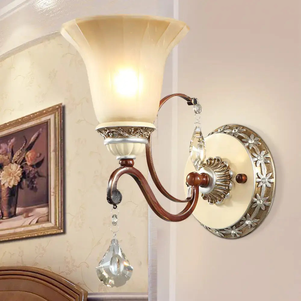 Brass Cream Bell Sconce with crystal pendant and ornate backplate Decorbites on Tampa Home & Garden Store