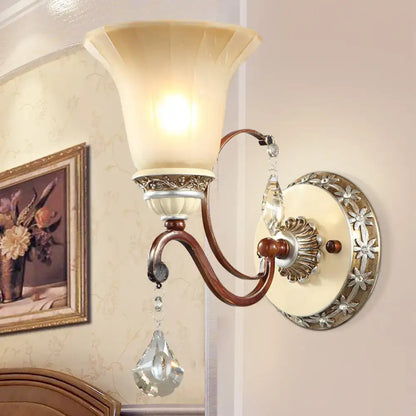 Brass Cream Bell Sconce with crystal pendant and ornate backplate Decorbites on Tampa Home & Garden Store