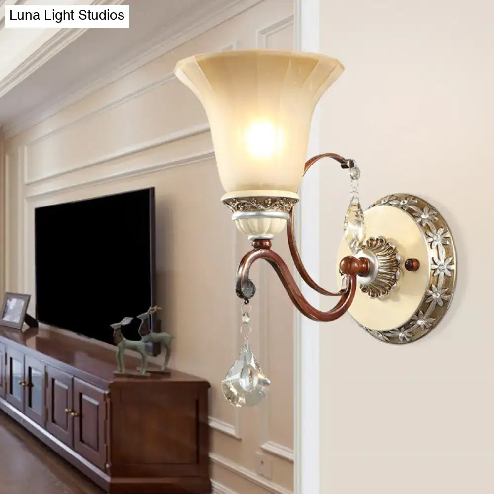 Brass Cream Bell Sconce with cream shade and crystal drop, wall-mount backplate Decorbites on Tampa Home & Garden Store